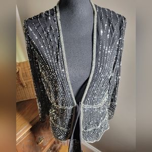 VINTAGE PAPELL BOUTIQUE SILK SHEER SEQUIN AND BEADS TIE TOP DEADSTOCK